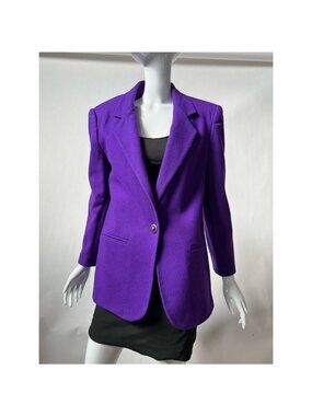 Vintage Purple Wool Blazer Womens Tailored  Jacket With Pockets Size 8P